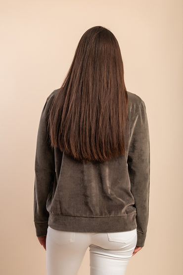 Felpa con zip in cotone e velluto sintetico, verde oliva