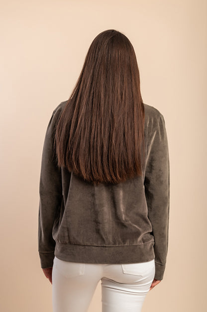 Felpa con zip in cotone e velluto sintetico, verde oliva