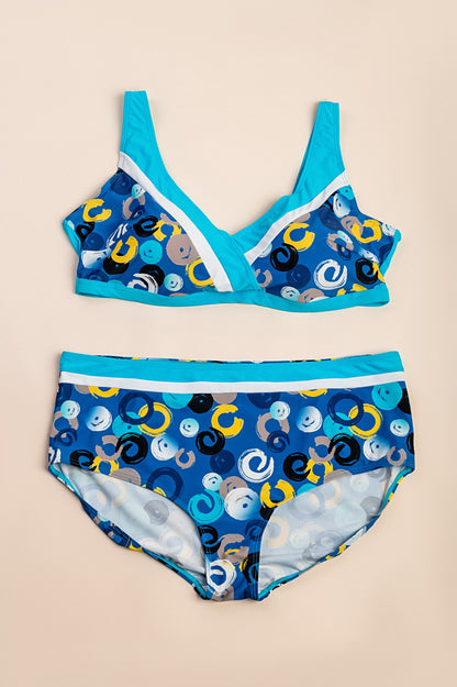 Costume da bagno due pezzi taglie forti con stampa, blu