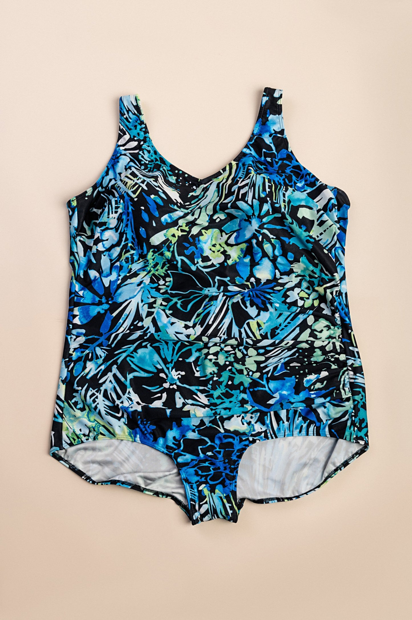 Costume da bagno stampato taglie forti, blu