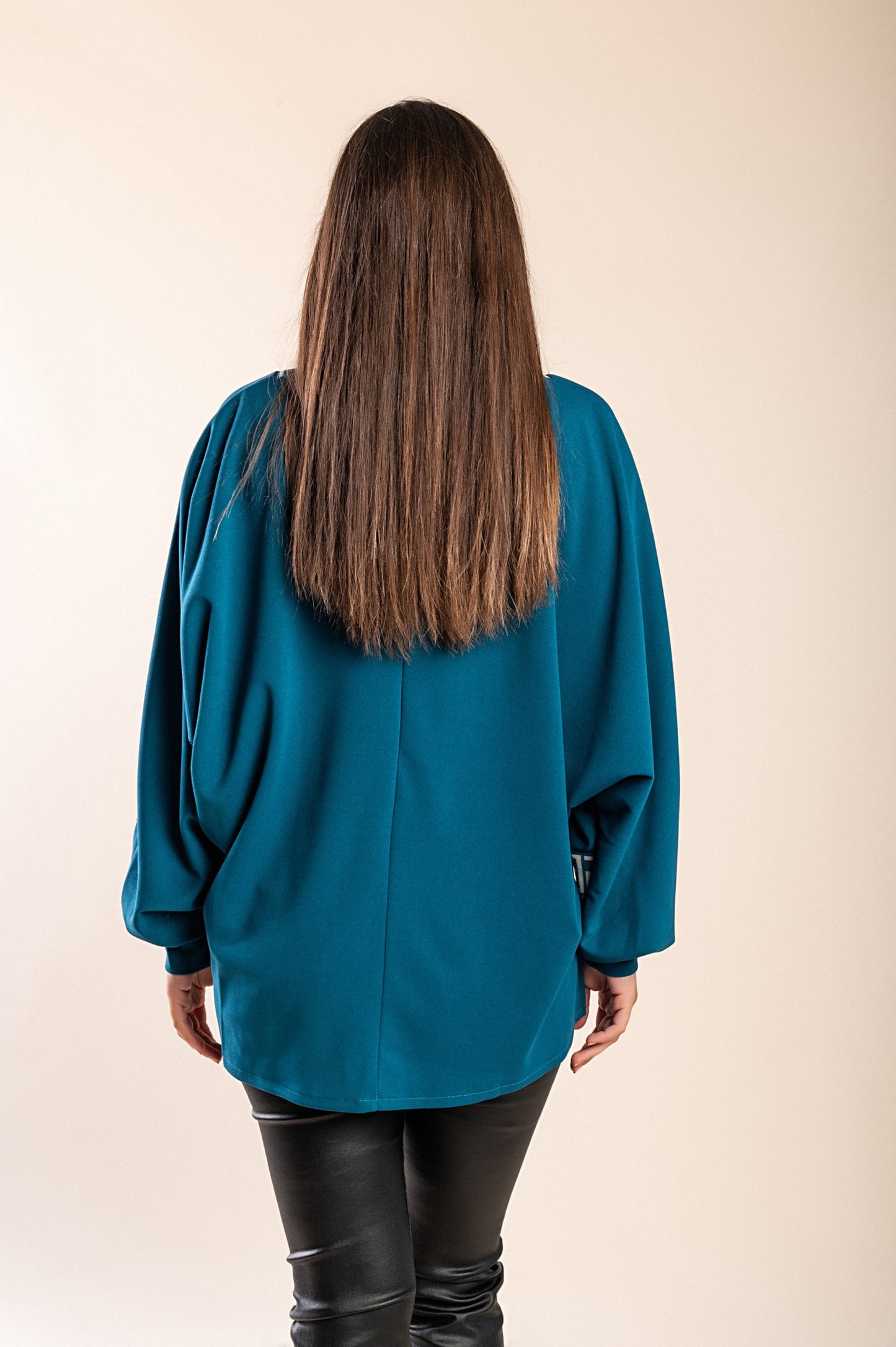 Top ampio con stampa geometrica, petrolio