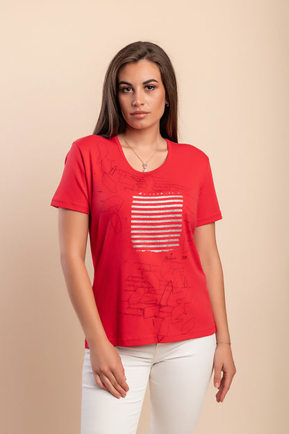 T-shirt in cotone con stampa, turchese