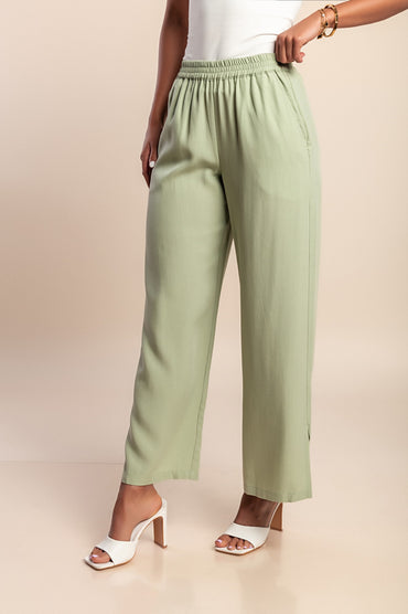 Pantaloni larghi con elastico in vita, verde chiaro