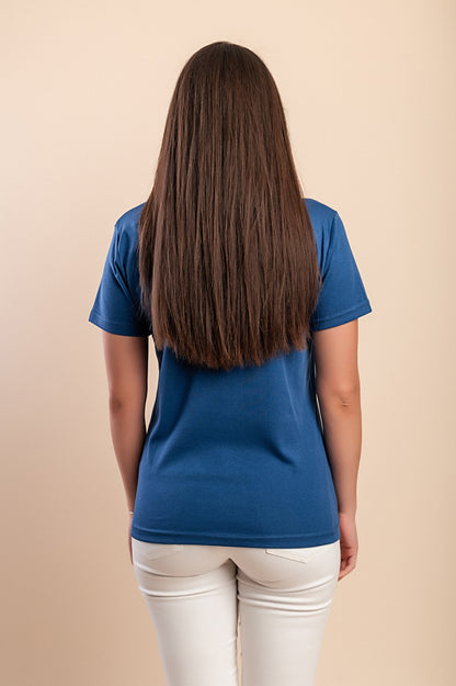 T-shirt in cotone con stampa, azzurra