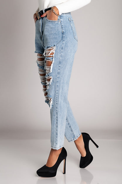 Jeans dritti strappati  Volenta, azzurro
