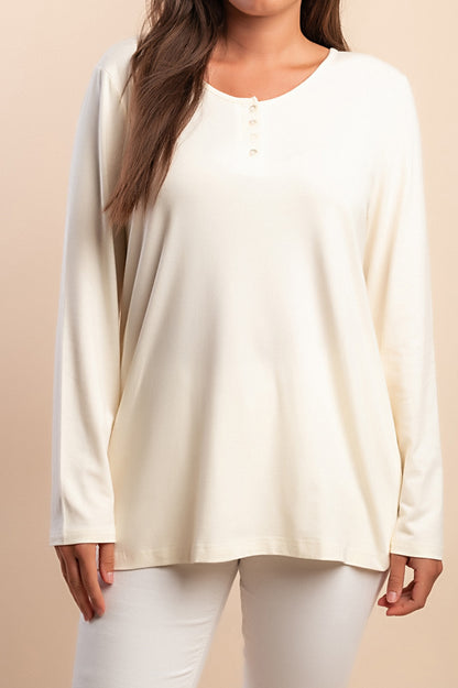 Top in cotone con scollo rotondo, crema
