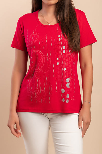 T-shirt in cotone con stampa, rossa