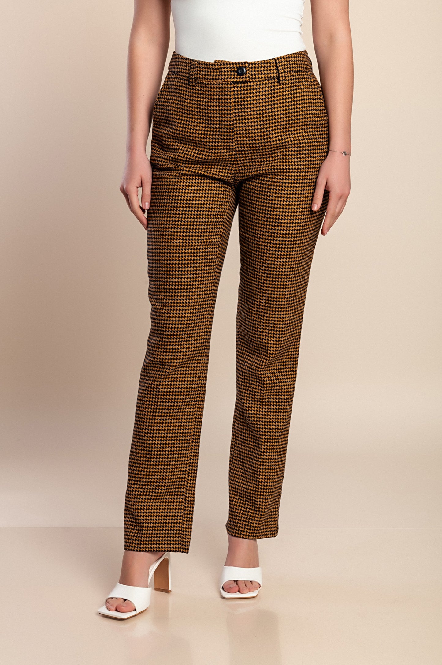 Pantaloni a quadri taglie forti, gialli