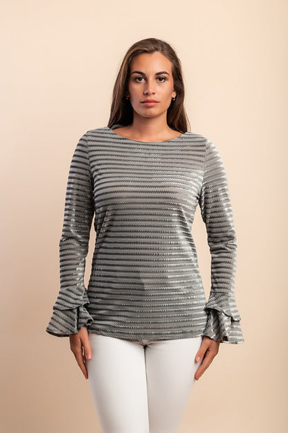 Top elegante con volant, grigio