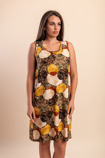 Abito midi con stampa, marrone