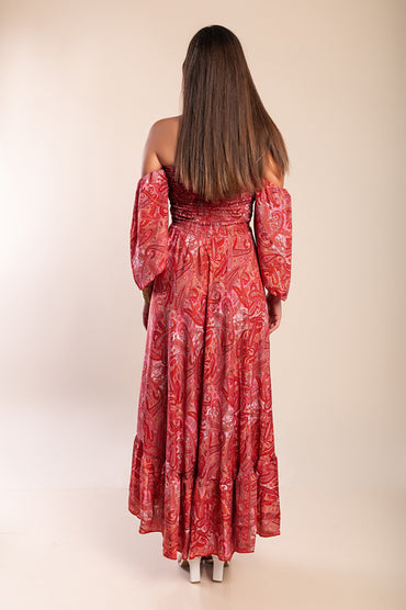 Abito maxi con stampa, multicolore