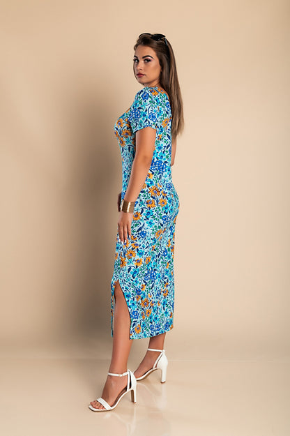 Maxi abito con stampa floreale, rosa