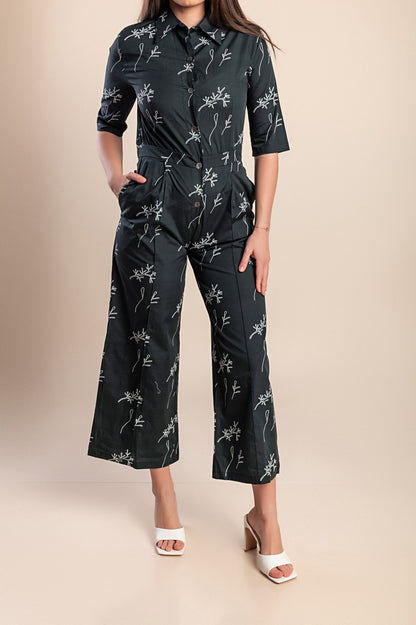 Tuta in cotone stampato, nera