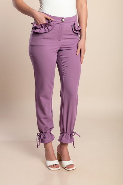 Pantaloni lunghi con volant, lilla