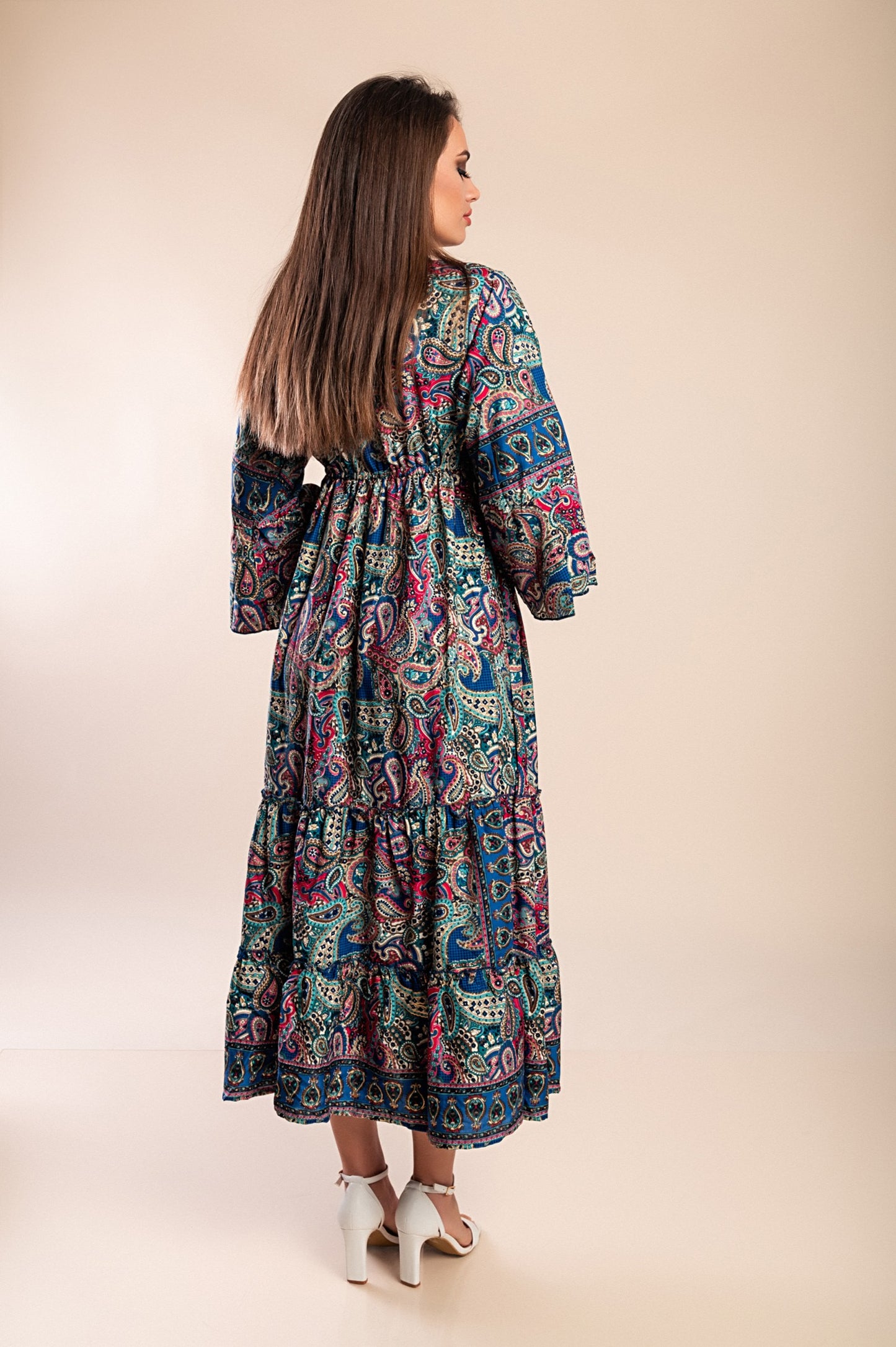 Abito maxi con stampa, blu