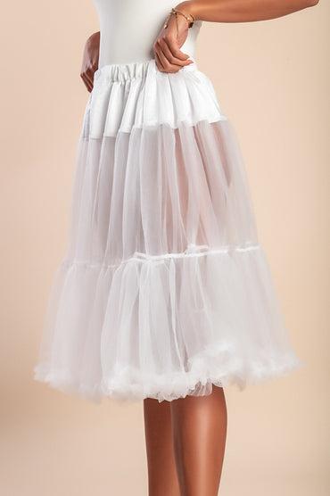 Gonna midi in tulle trasparente, bianca