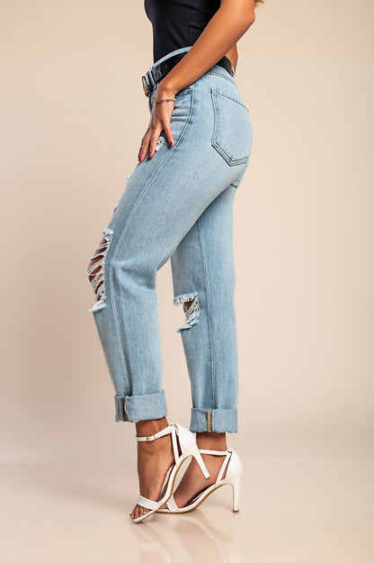 Jeans con dettagli strappati, blu