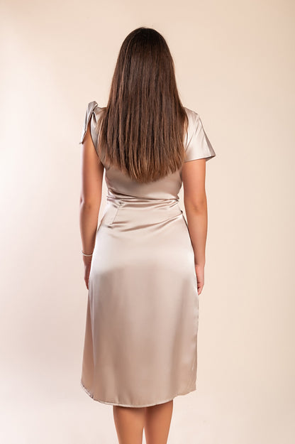 Abito midi elegante con dettagli arricciati, verde