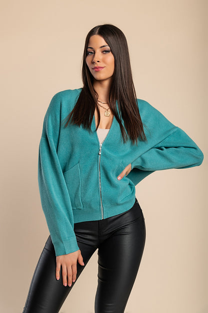 Giacca in maglia con cerniera, verde