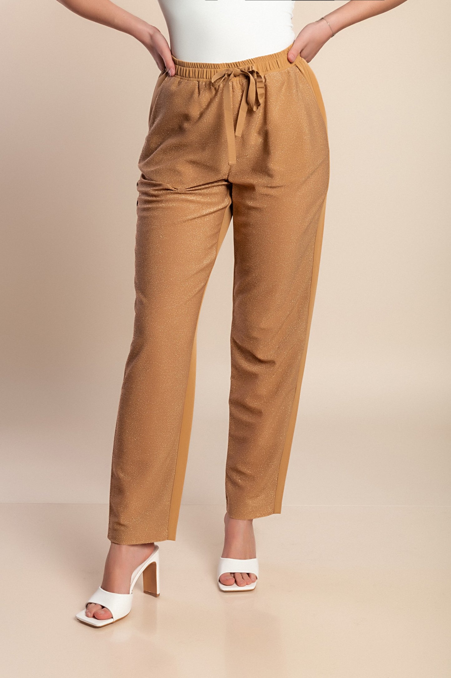 Pantaloni lunghi taglie forti, cammello