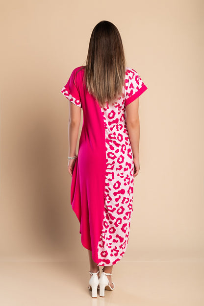Elegante maxi abito con stampa leopardata, grigio
