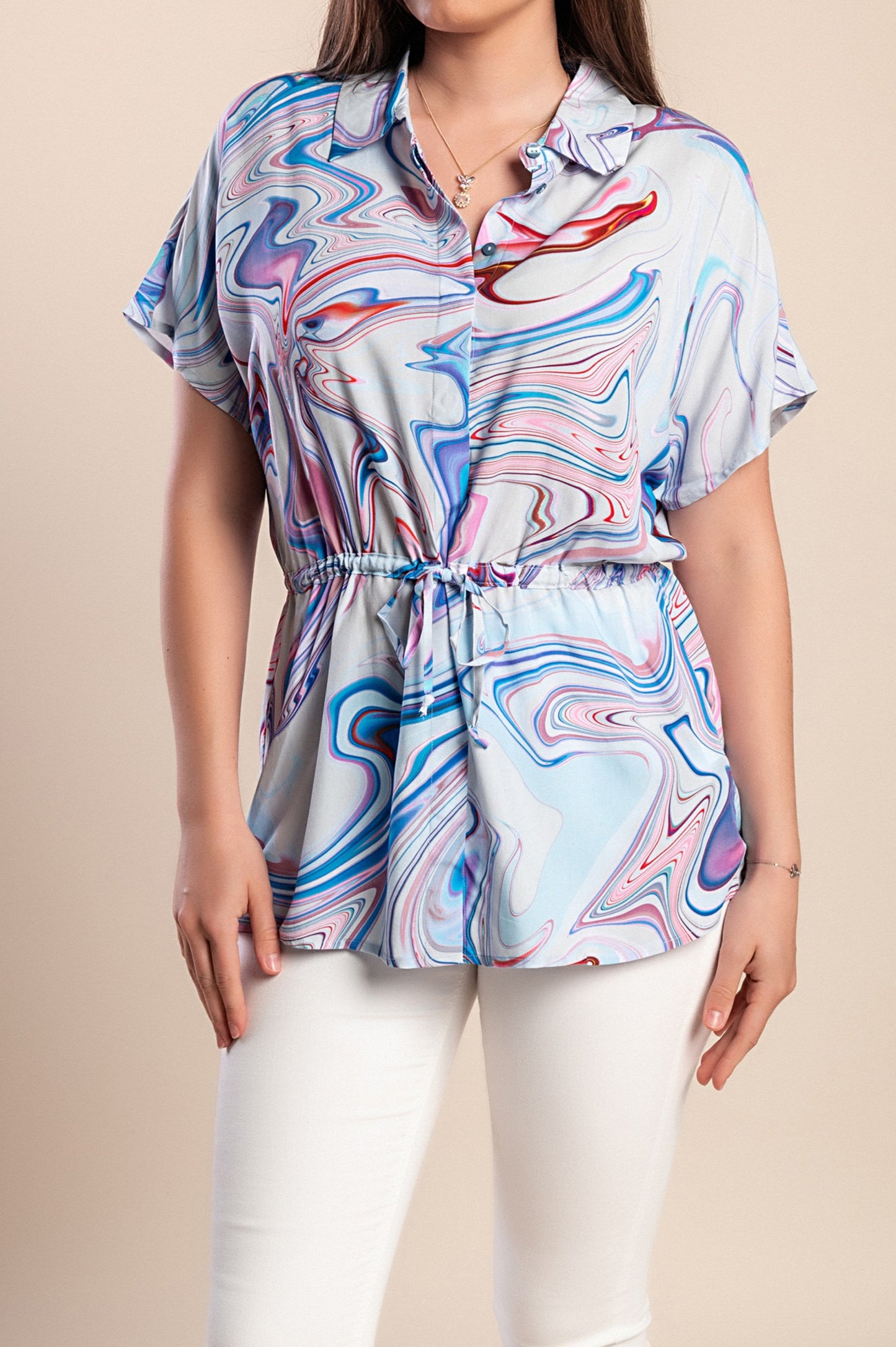 Camicia stampata, blu