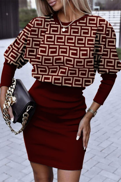 Elegante mini abito con stampa geometrica Lenta, nero