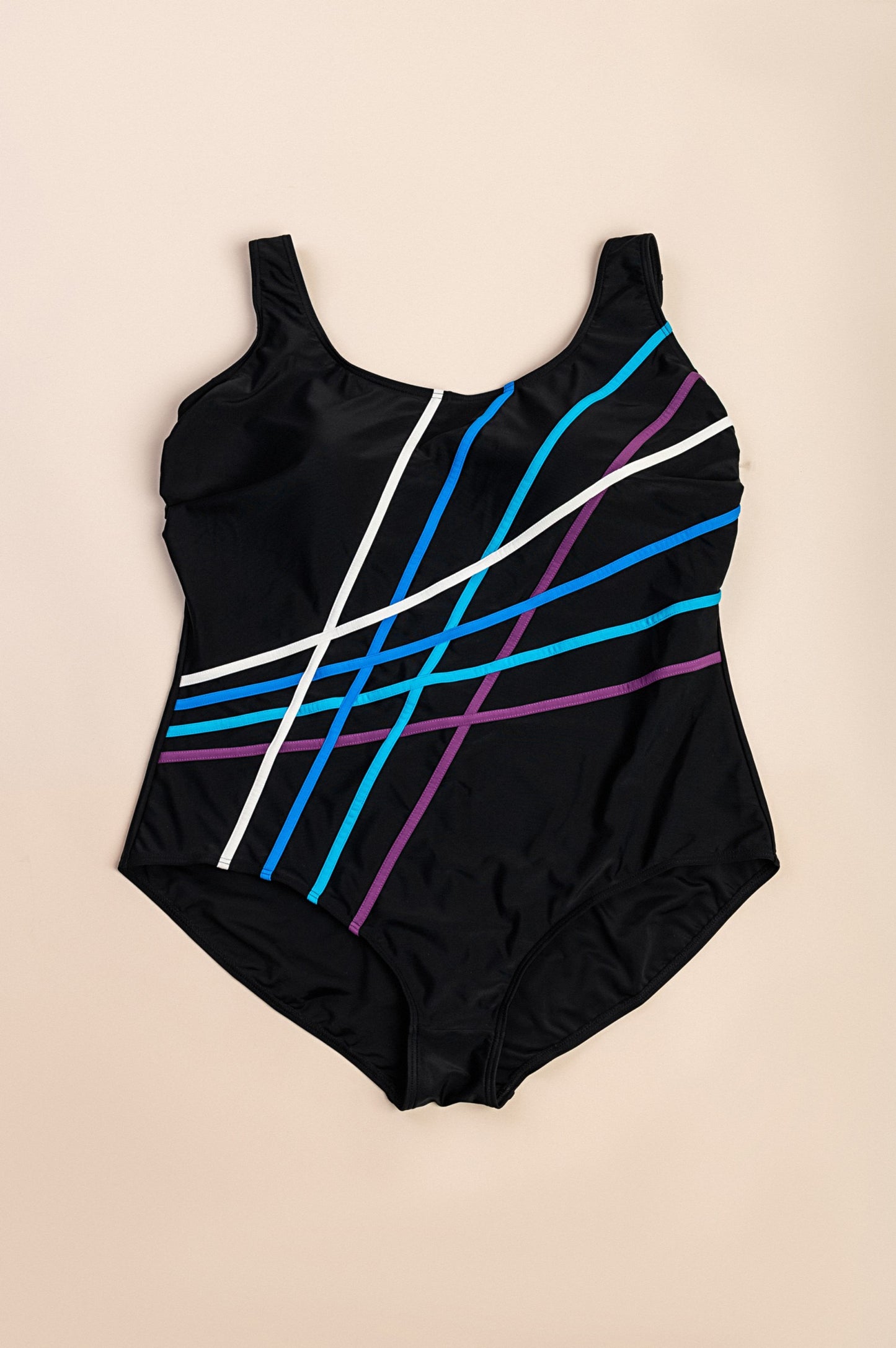 Costume da bagno a righe taglie forti, nero