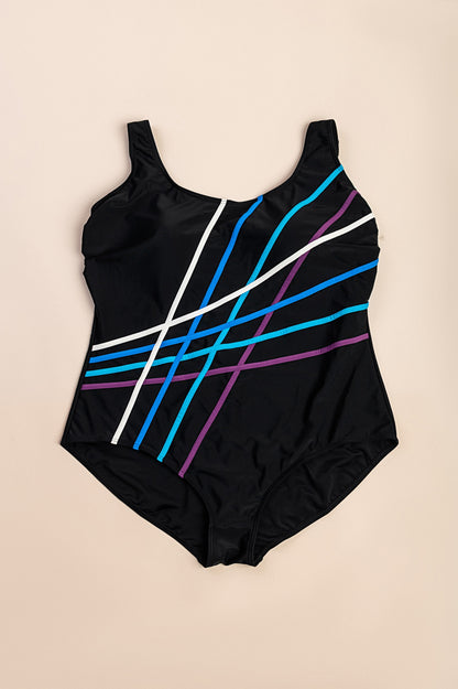 Costume da bagno a righe taglie forti, nero