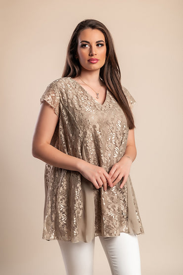 Tunica taglie forti con pizzo, beige