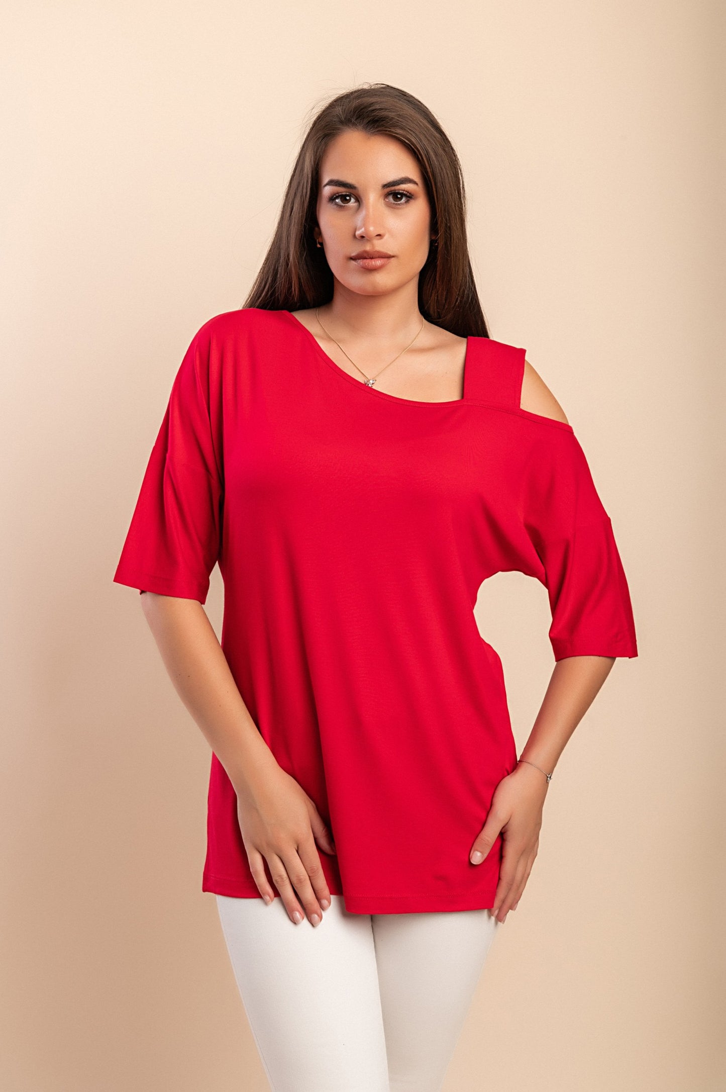 T-shirt con scollo asimmetrico, blu scuro