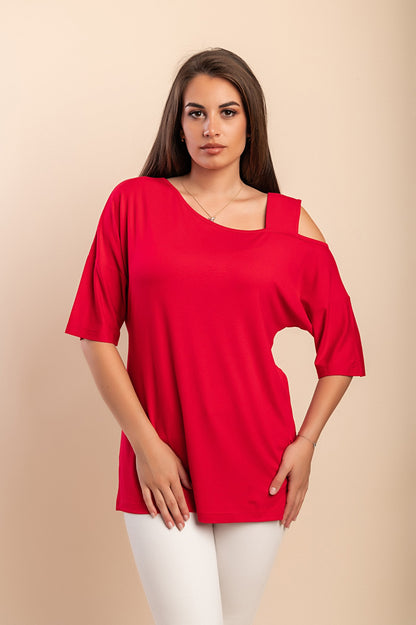 T-shirt con scollo asimmetrico, blu scuro