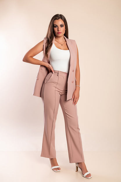 Elegante completo giacca senza maniche e pantaloni, blu