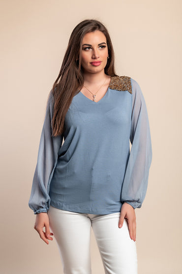 Camicetta taglie forti con dettagli decorativi, blu