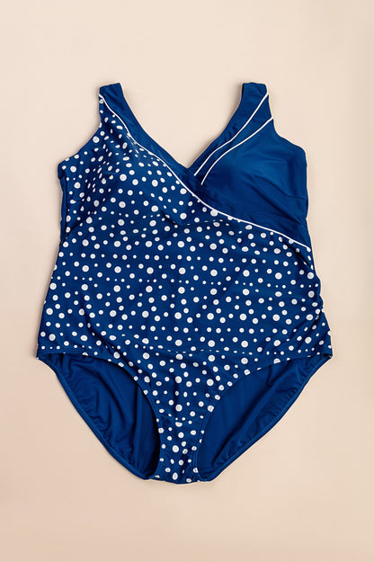 Costume da bagno taglie forti con stampa a pois, blu