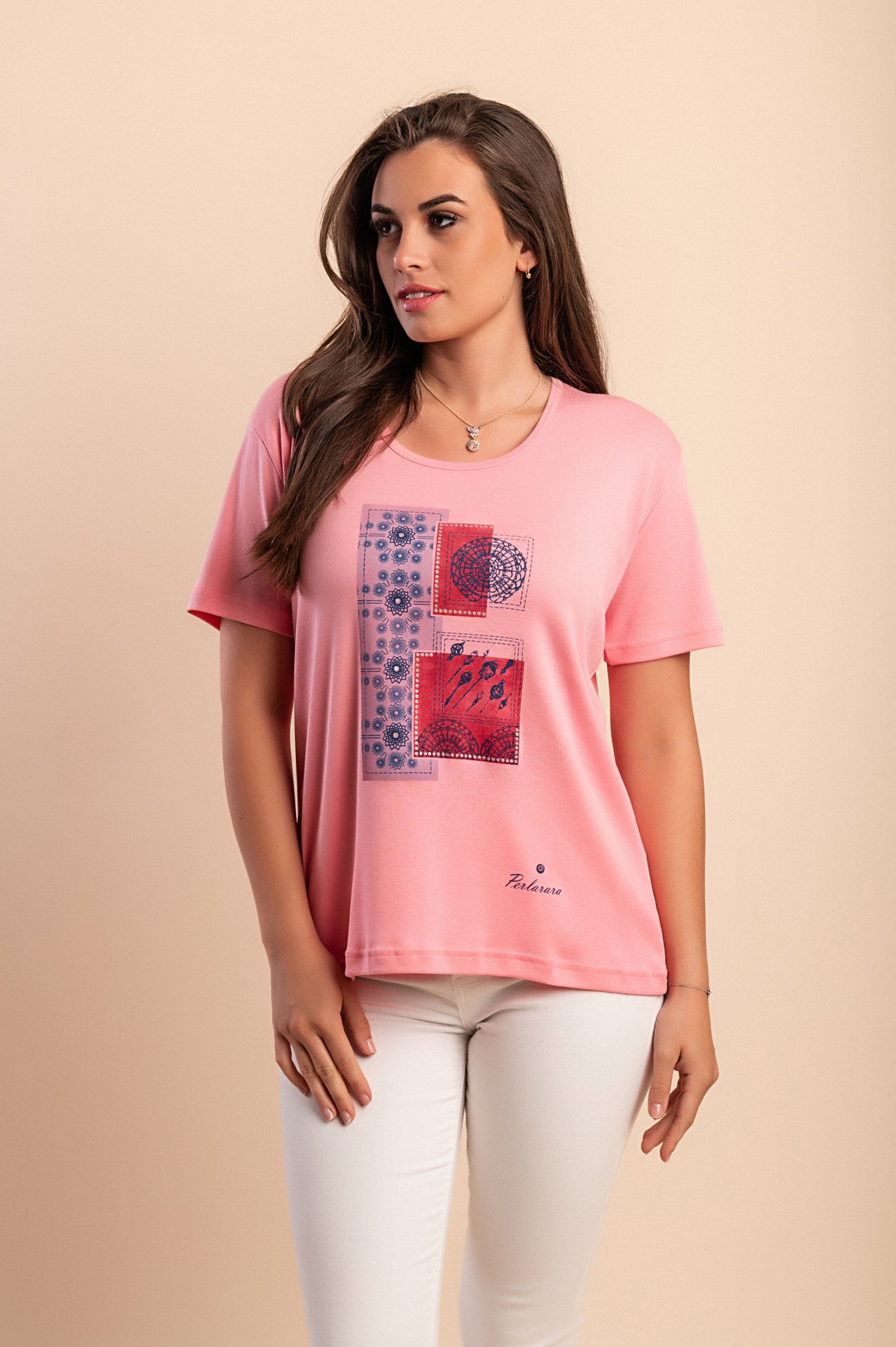 T-shirt in cotone con stampa, rosa