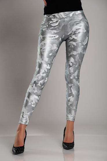 Leggings con fodera e vita ampia, colore argento