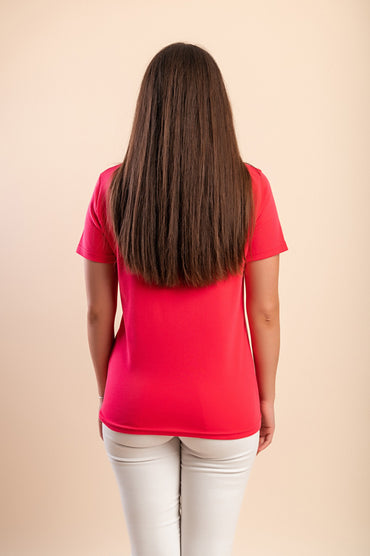T-shirt in cotone con stampa, fucsia