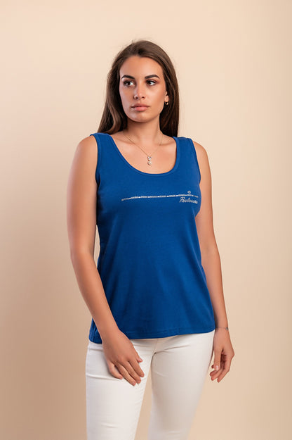 Top senza maniche in cotone, blu