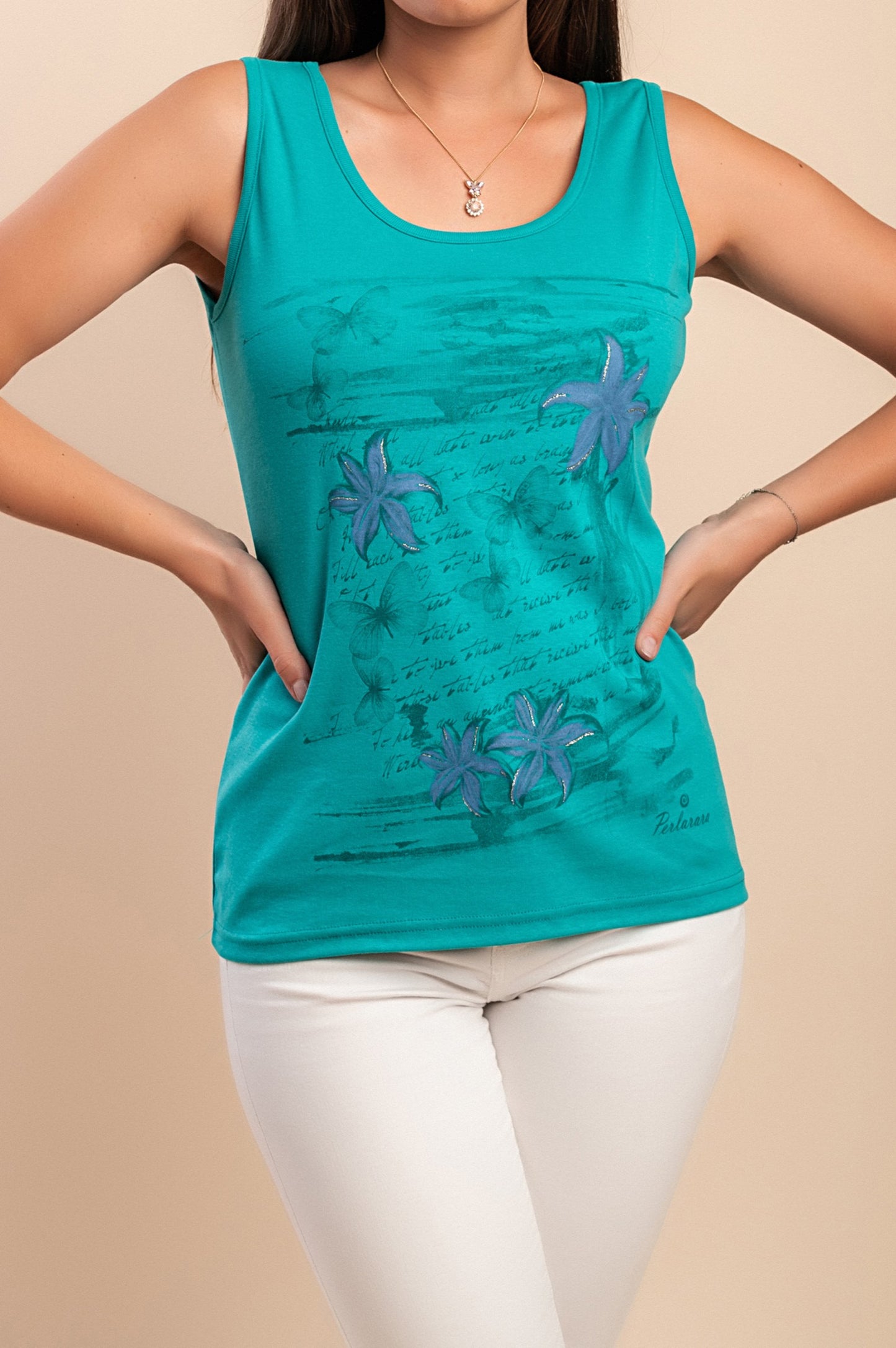 Top in cotone stampato, rosa