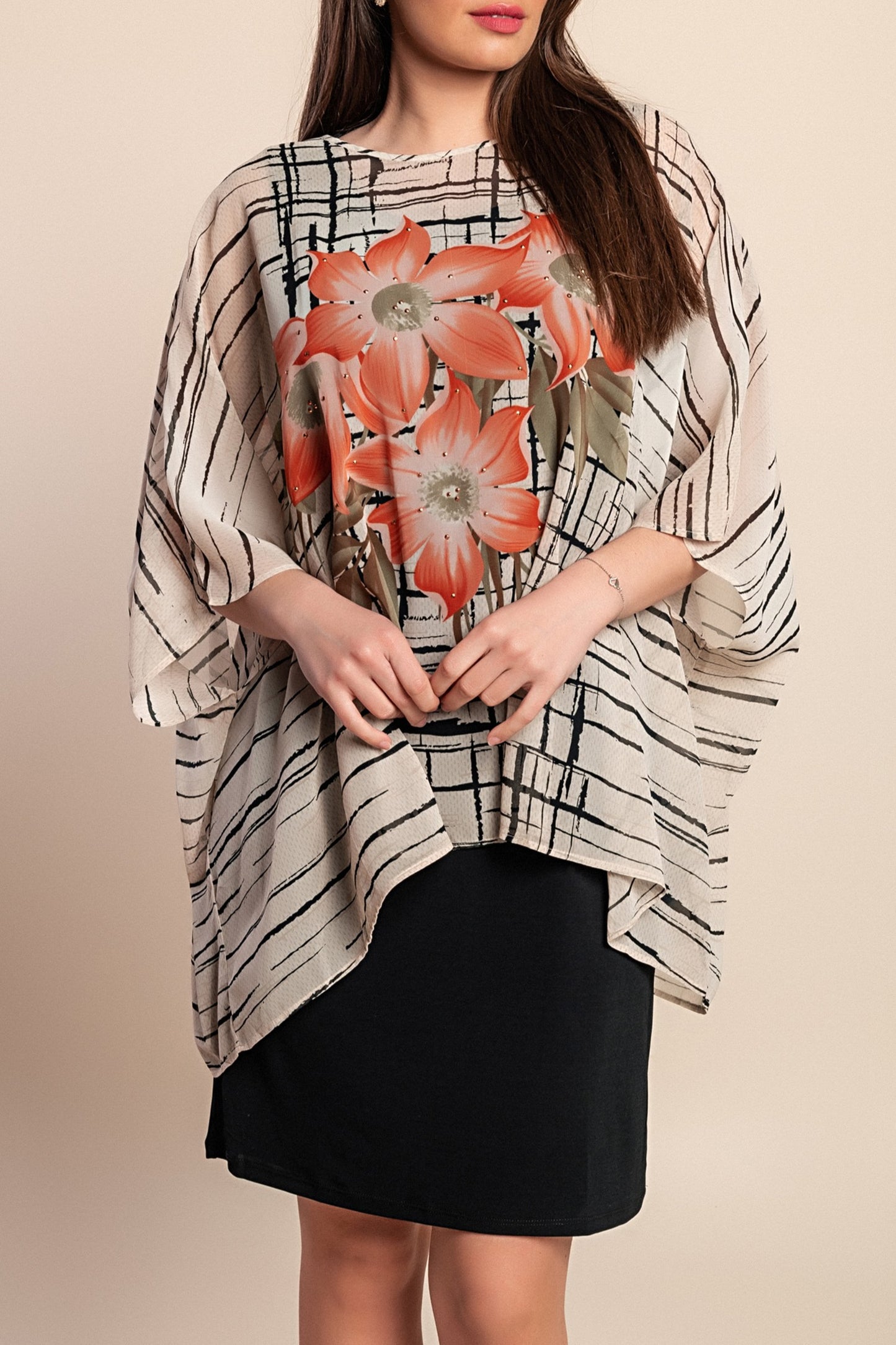 Abito stampato taglie forti, nero