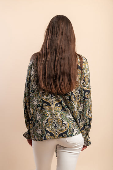 Blusa elegante taglia forte con stampa, verde