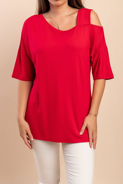 T-shirt con scollo asimmetrico, blu scuro