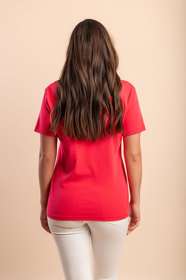 T-shirt in cotone con scollo rotondo, rosa