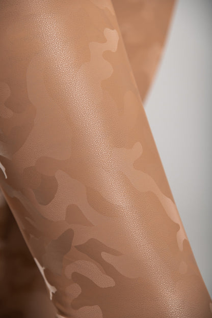 Leggings con fodera e vita ampia, color cammello