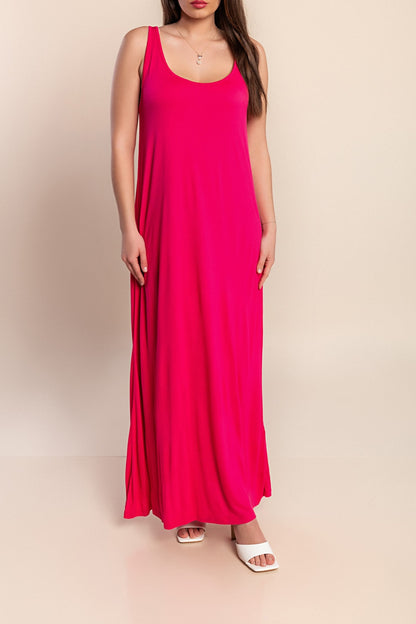 Abito lungo taglie forti, fucsia