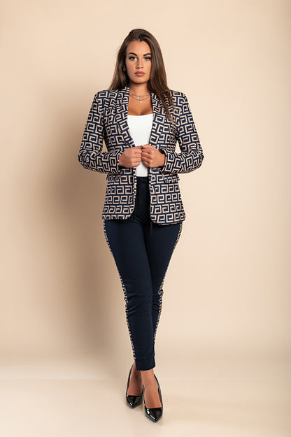 Completo pantalone con blazer elegante con stampa geometrica Nunzia, beige