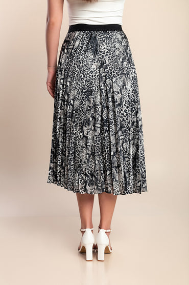 Gonna midi con stampa leopardata, nera