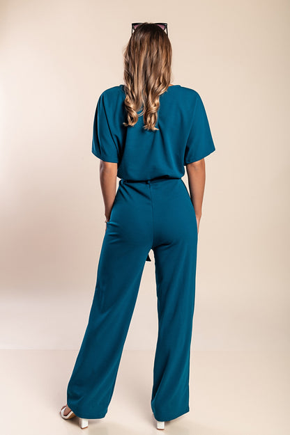 Tuta fashion con pantaloni lunghi ampi e maniche corte  Nelia, albicocca