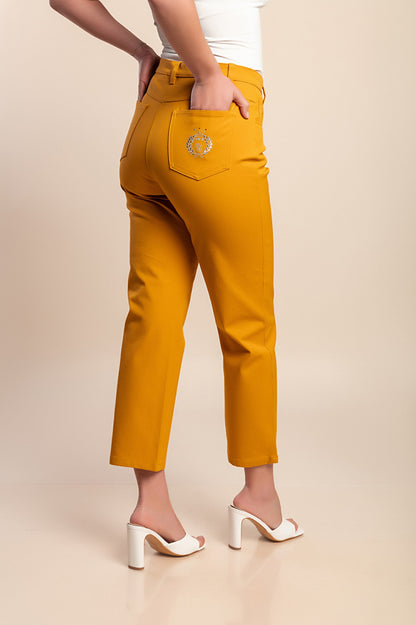 Pantaloni in cotone taglie forti, senape